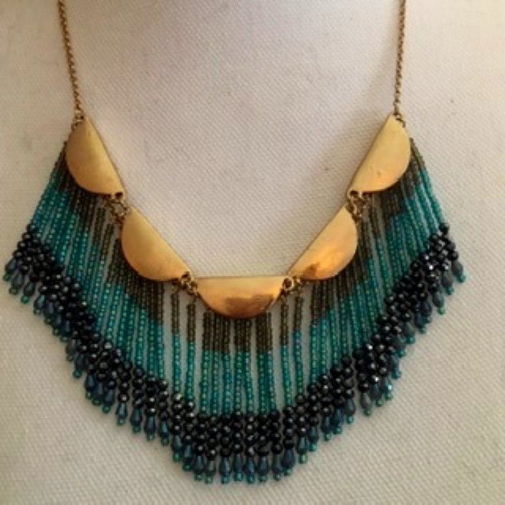 LOFT by Anne Klein Sparkling Beaded Fringe Bib Statement Necklace